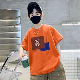 100%纯棉中大童宝宝t恤2025春夏季新款儿童男孩半袖宽松百搭潮流