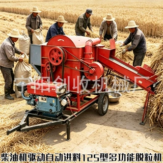 水稻小麦脱粒机厂家定制柴油机驱动多功能125型高粱谷子打粒机