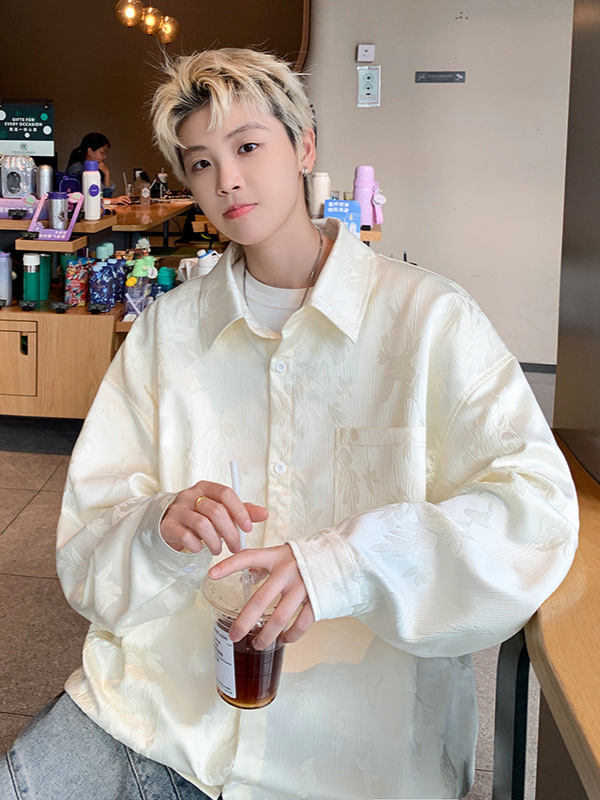 2024秋季新款肌理感提花衬衣外套男国风设计感长袖衬衫男一件铺货