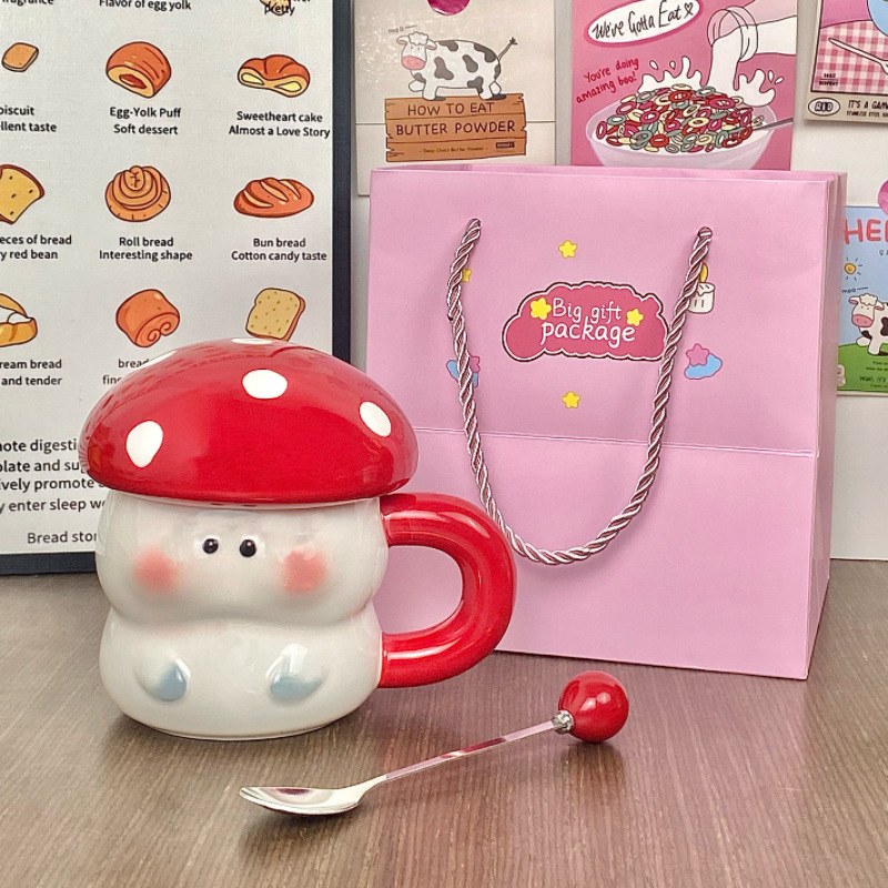 hongos genio taza de cerámica regalo de cumpleaños taza con tapa de gran capacidad esmaltado taza de agua de color taza de agua de pareja doméstica