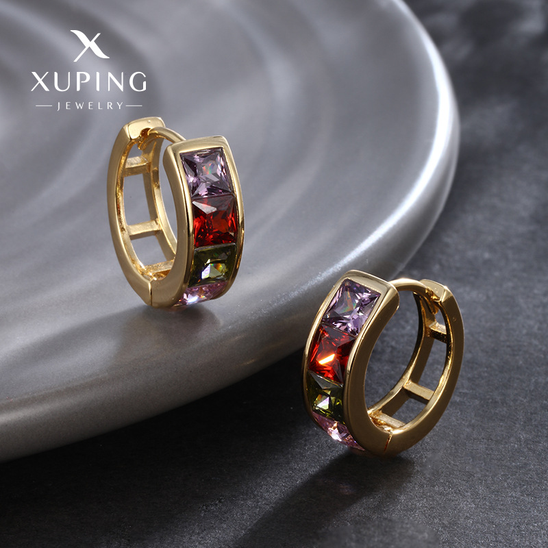 Joyas Xuping Pendientes cuadrados con incrustaciones de circonio Pendientes Pendientes de moda temperamento chapado en oro de 24K Pendientes de celebridades de Internet mujeres