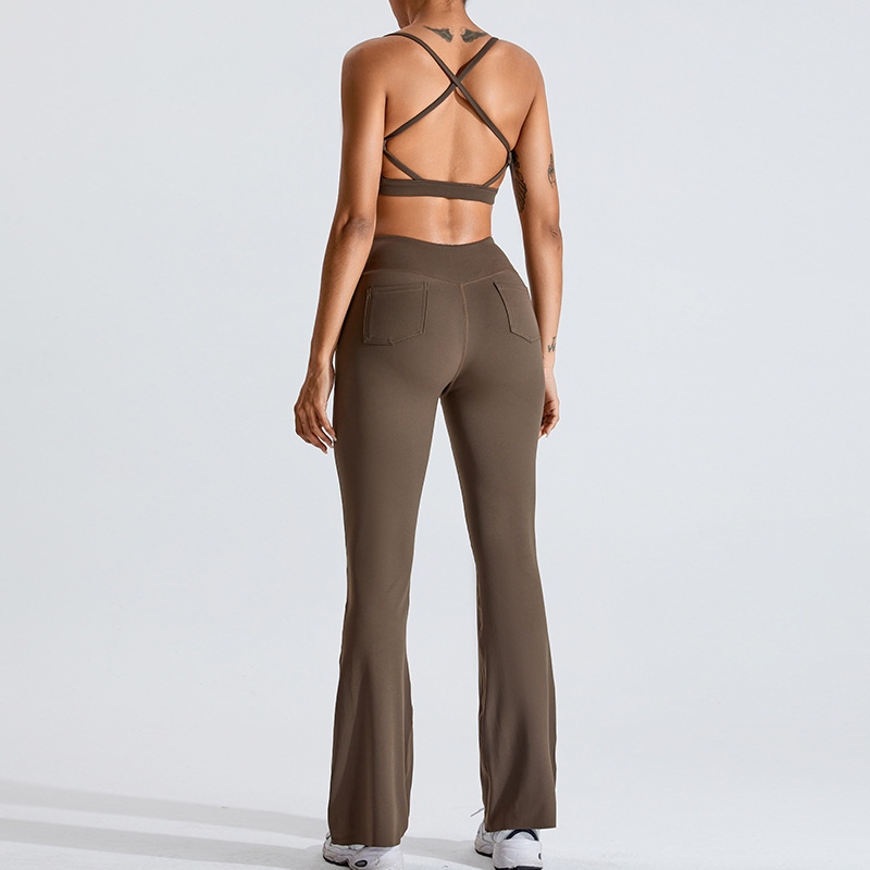 Nueva ropa de yoga desnuda transfronteriza traje de mujer con cuello en V belleza espalda ropa interior deportiva ropa exterior ropa de fitness de secado rápido traje deportivo