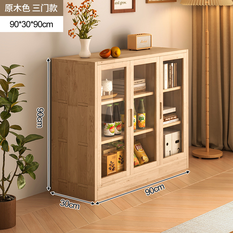 Estantería de madera maciza completa con puerta de vidrio, gabinete a cuadros de combinación libre, gabinete de almacenamiento de piso, estantería a prueba de polvo para el hogar