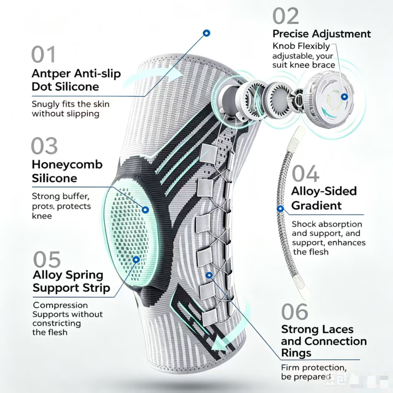 Cross-Border Pressure-Adjustable Knee Brace with Spring Support and Silicone Shock Absorption, Professional Sports Knee Brace for Basketball and Running