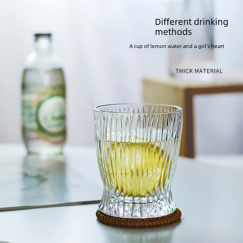 Ins-style high-end glass water cup with flame pattern design, retro light luxury cocktail cup, coffee cup