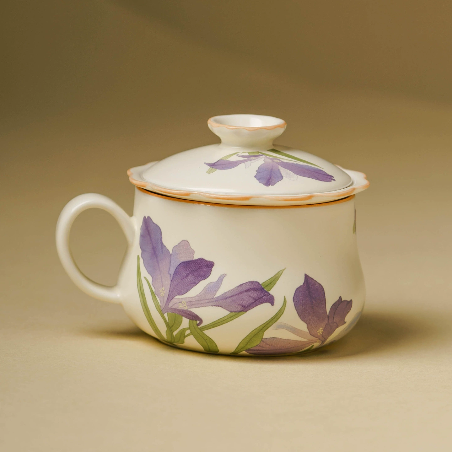 Factory beige glaze iris ceramic cup tea cup office tea water separation cup high-looking tea cup