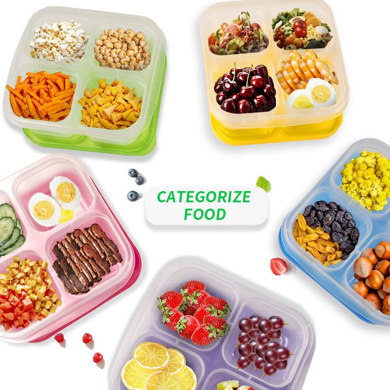 Детский ланч‑бокс Bento с четырьмя секциями, пищевой класс, компактный 17×16×5 см, 5 цветов