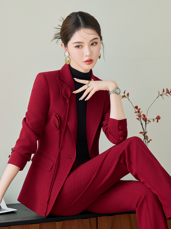 主持气质名媛时尚套装秋冬季两件套穿搭女装一整套高级感红色2603|undefined