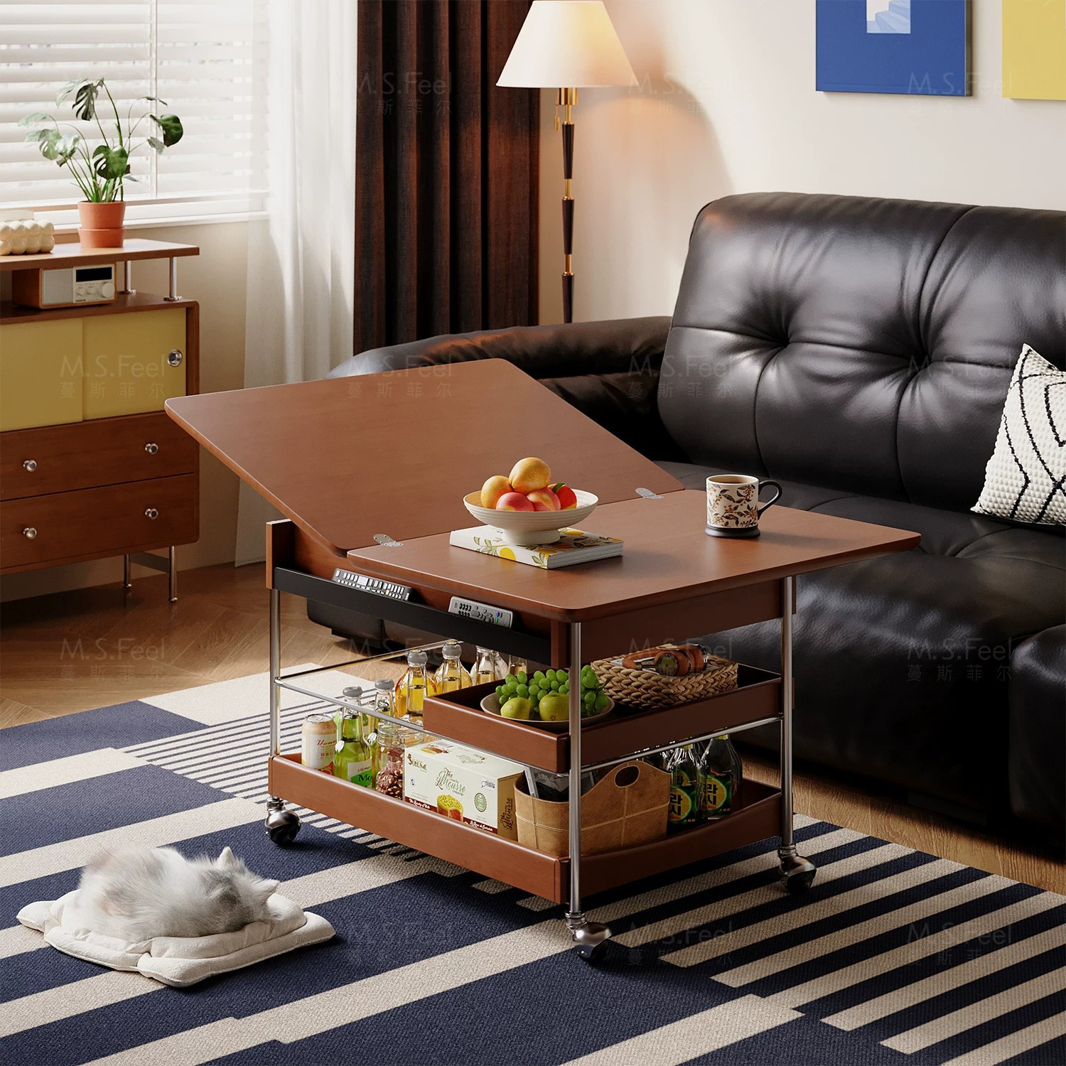 Mesa de té sala de estar doméstica pequeña madera sólida varios balcón mesa de té estilo medieval pequeño carro plegable móvil sofá gabinete lateral