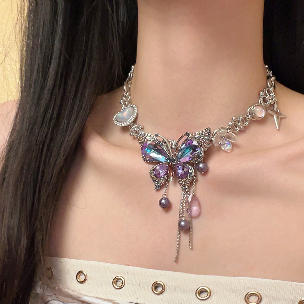 Pendant Necklace Classification Elegant Lady Butterfly Imitation Pearl Alloy Wholesale Pendant Necklace