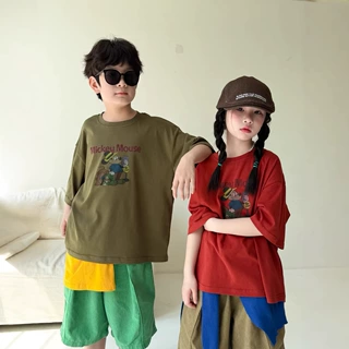 末小蒙童T恤2026夏季男童女童韩版卡通字母短袖儿童圆领休闲上衣