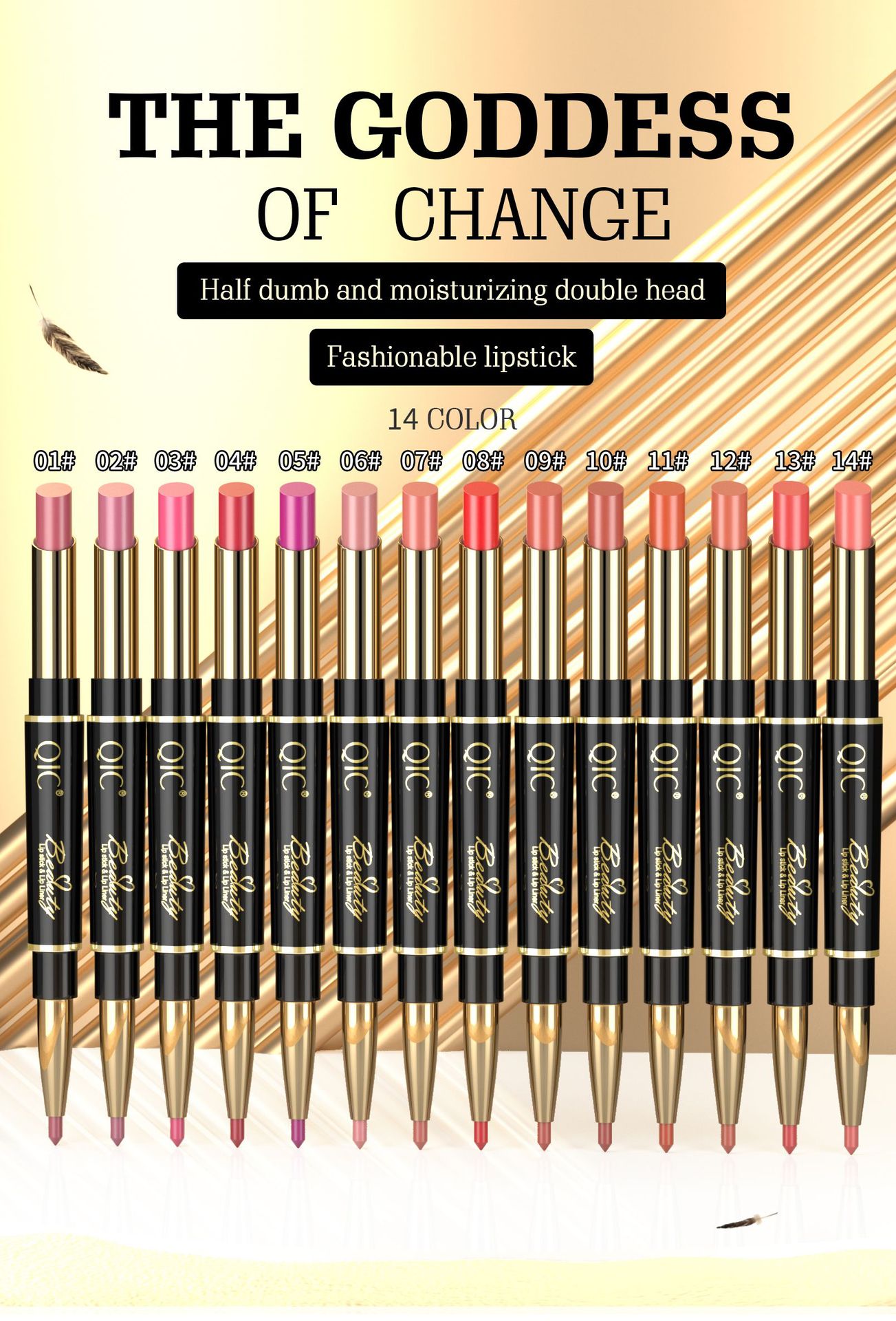 Description Picture 2 of item1Pcs Makeup 14 Colors Long-lasting 2 in 1 Lipstick Lip Liner Matte Lip Pencil Make Up Waterproof Moisturizing Lipsticks Cosmetic