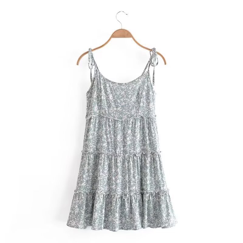 外贸2025欧美夏季新款气质时尚低领肩部系带甜美连衣裙短裙女2012