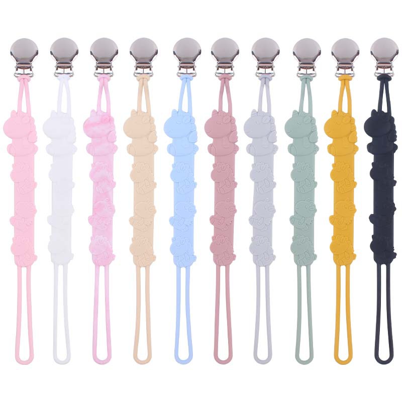 Nuevo bebé suministros ronda chupete de hierro clip calmante bebé unicornio suave Cadena de chupete de silicona cadena anti-gota