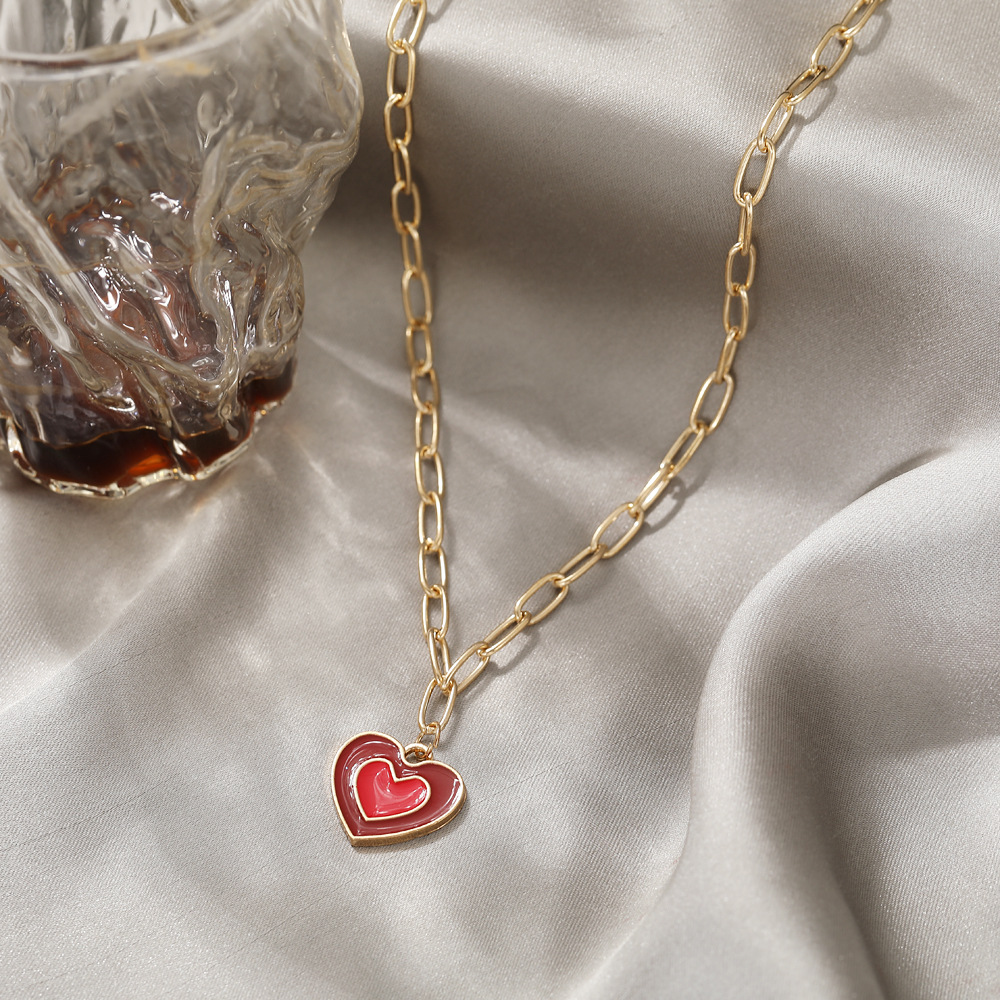 2021 New Creative Simple Womenu0027s Jewelry Cute Girly Style Drop Oil Double Layers Loving Heart Ne