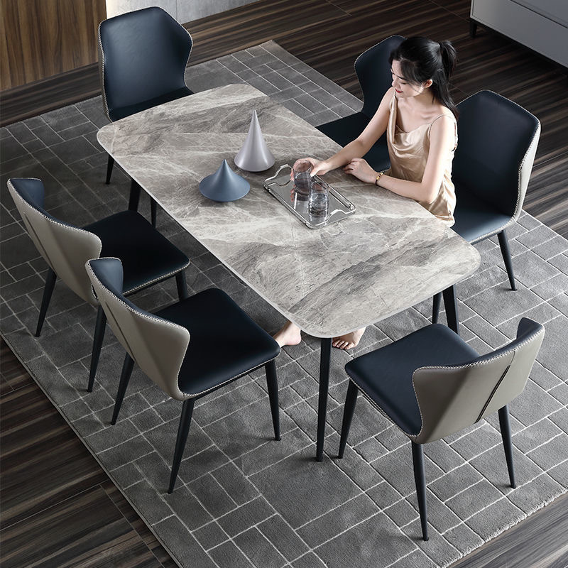 Mesa de comedor de pizarra para uso doméstico mesa de comedor de apartamento pequeño moderno simple y ligero rectángulo de lujo juego de mesa y silla de comedor brillante de alta gama