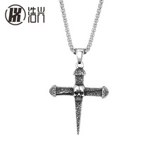 钛钢欧美嘻哈十字架骷髅项链简约小众设计感复古潮金属卫衣链男