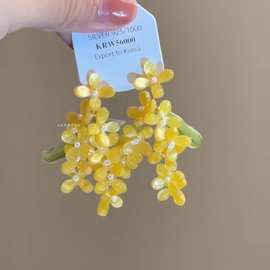 「秋意浓秋季黄桂花流苏耳钉小清新气质精致古风高级感绝美耳饰