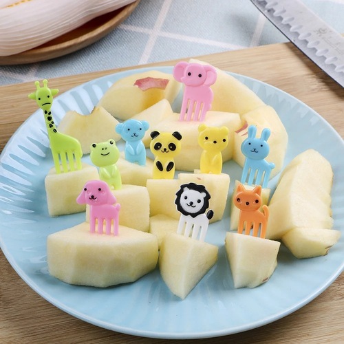 日本卡通叉子儿童动物水果叉可爱塑料水果签套装便当签便当盒配件