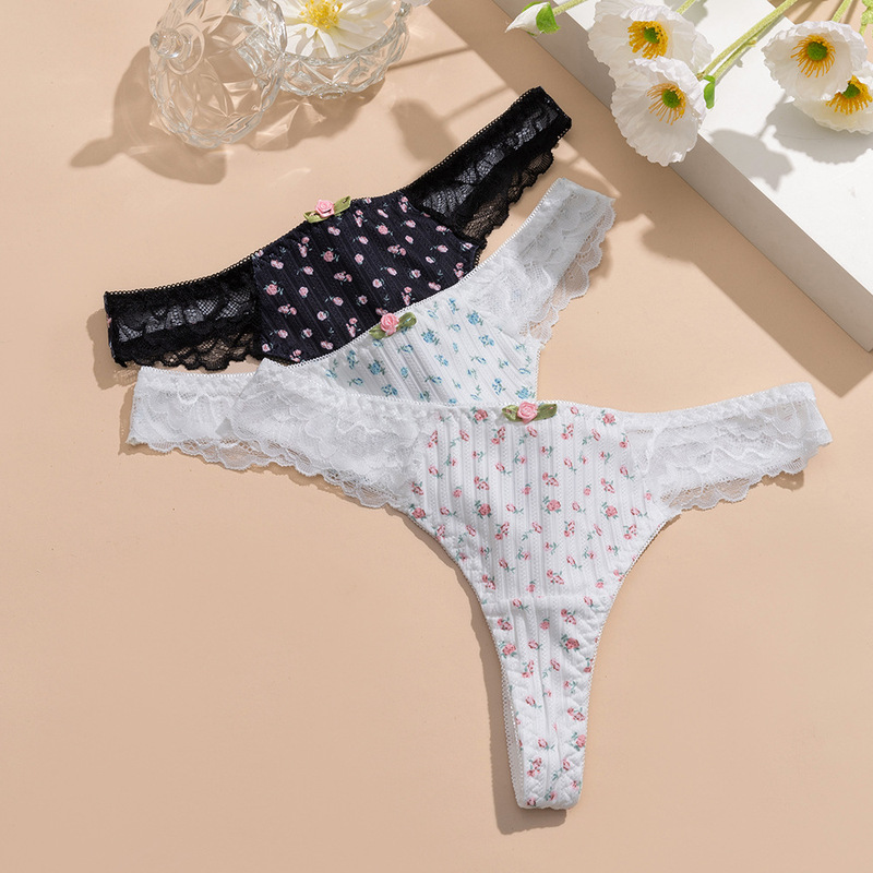 Lace patchwork women's thong, sexy and alluring floral panties for women, date T-pants, plus size G-string panties for women