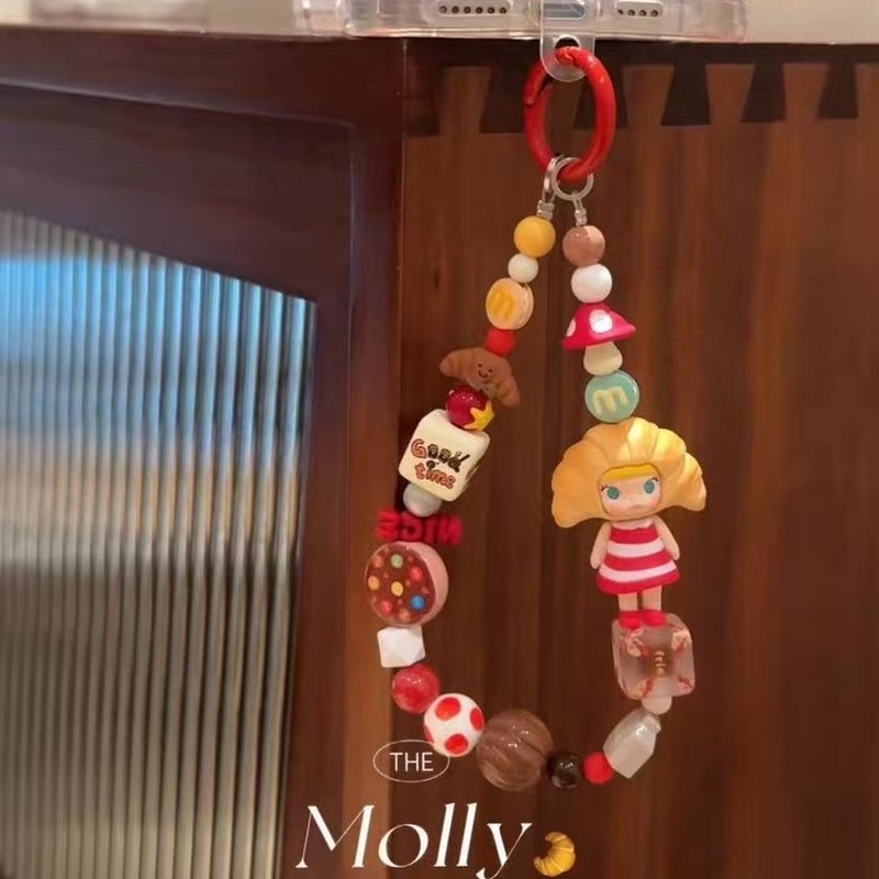 手作盲盒改娃牛角包茉莉手机壳挂绳DIY饰品挂件个性可爱手机链|undefined