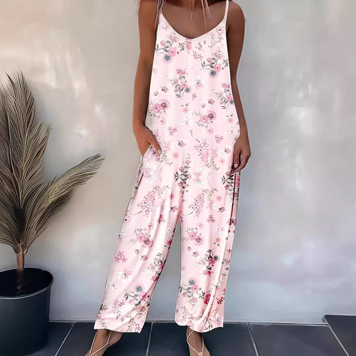 Women's Summer Casual Strappy Pants for Spring and Autumn, New Printed Sleeveless Bodysuit