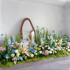 莫奈花園の花の列のシミュレーションの花の韓国式の結婚式の誕生日の宴会のショーウインドーは森系の莫奈の小さい清新な花を配置します。