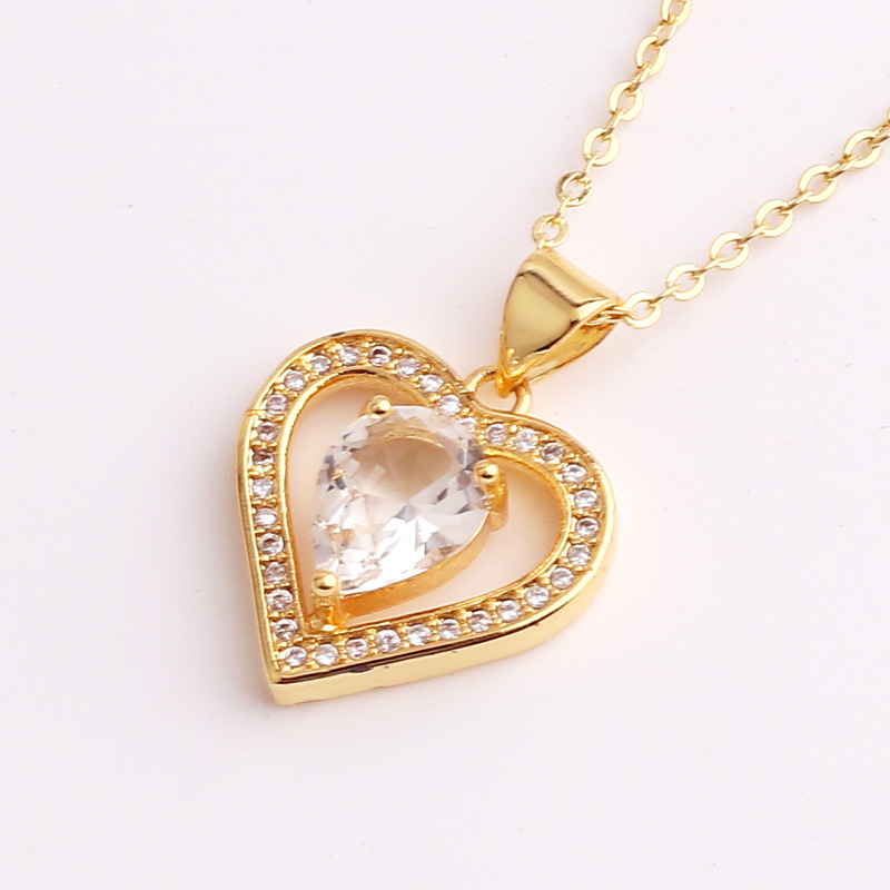 Fashion Heart Shape Copper Plating Inlay Zircon Pendant Necklace 1 Piece