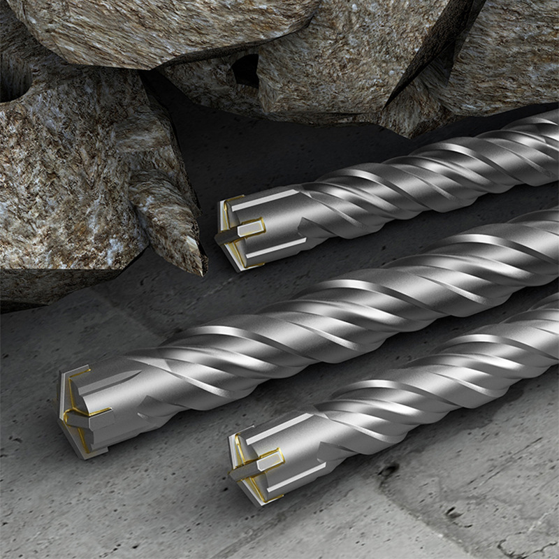 衝擊鑽頭電錘混凝土圓柄穿牆方柄過牆轉頭四坑合金十字四刃鑽頭