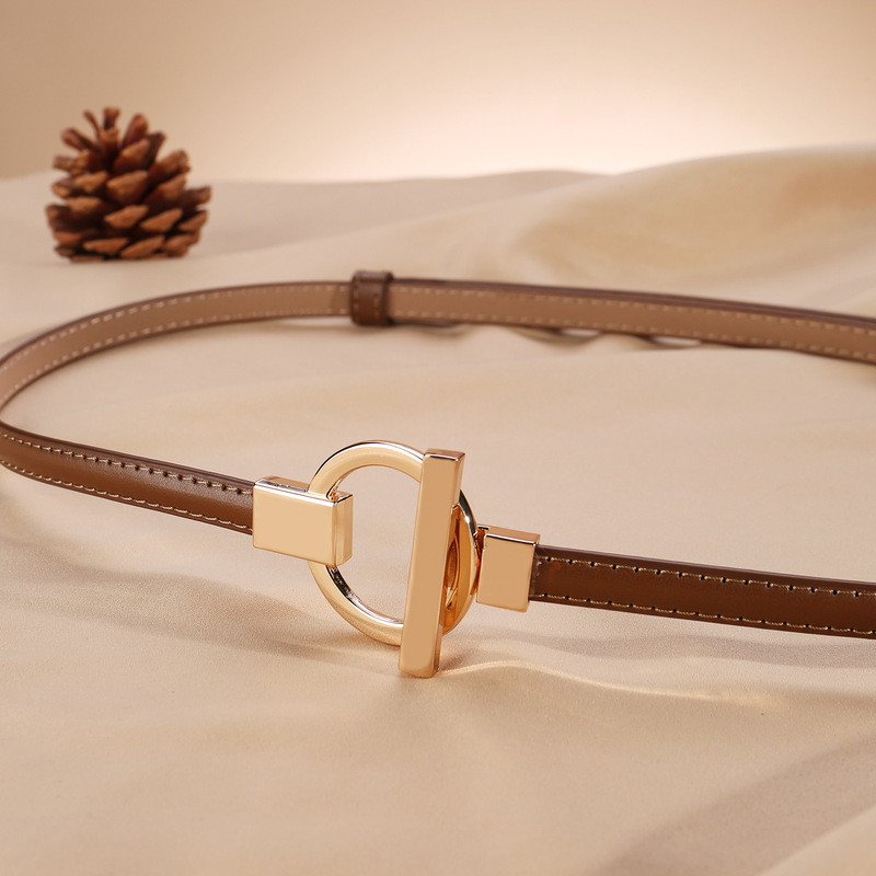 Adjustable Versatile Round Buckle Genuine Leather Belt Dress Coat Shirt Decorative Belt Thin Fashion Waist Belt for Women in Multiple Colors Adjustable Versatile Round Buckle Genuine Leather Belt Dress Coat Shirt Decorative Belt Thin Fashion Waist Belt for Women in Multiple Colors