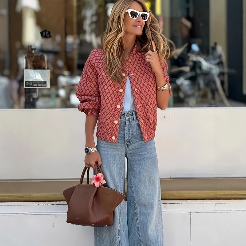 Cross-Border Women's New Autumn and Winter Retro Quilted Short Jacket, Fashionable and Elegant Small Fragrant Style Long-Sleeved Jacket