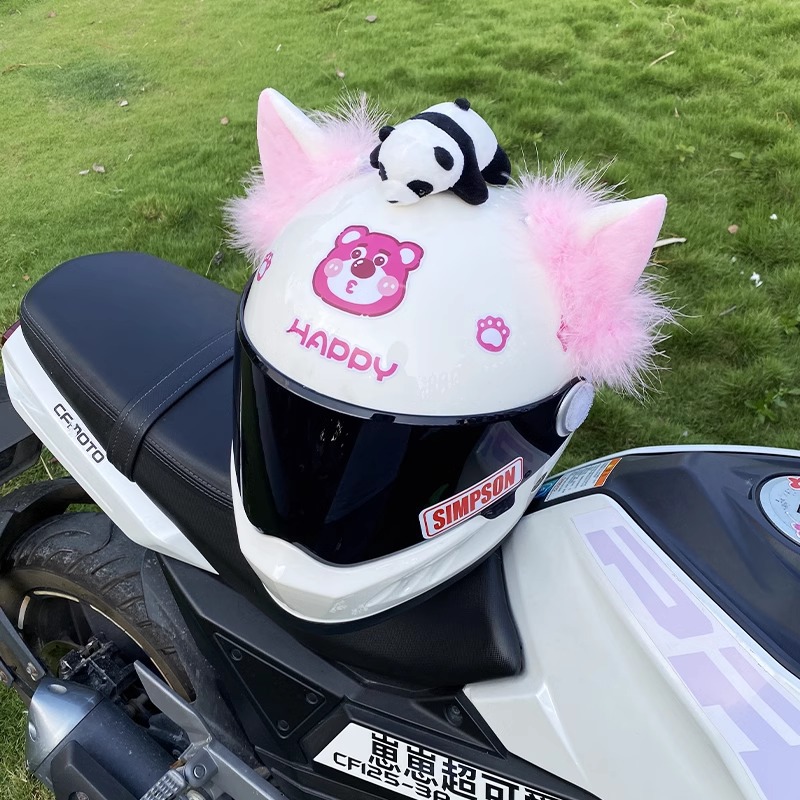 Helmet Decoration Fluffy Pink and White Fox Ears Motorcycle Electric Vehicle Ski Helmet