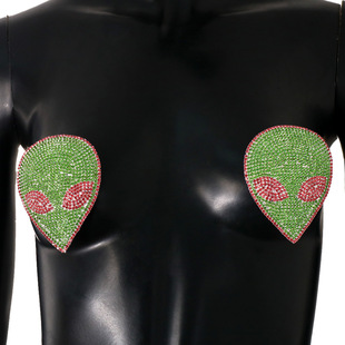 European and American fashion new alien rhinestone chest stickers novel personality sexy breast stickers female chest stickers