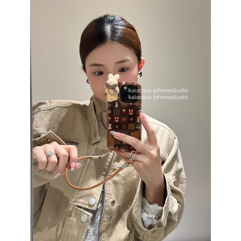 秋冬款棕格子卡通立体兔子适用苹果16promax手机壳iphone13新款15|undefined