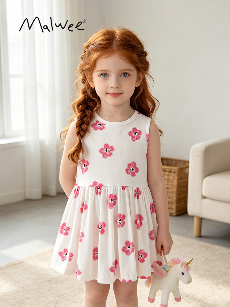 Malwee transfronterizo vestido de niña de verano europeo y americano vestido de princesa encantador europeo y americano chaleco transpirable vestido diario