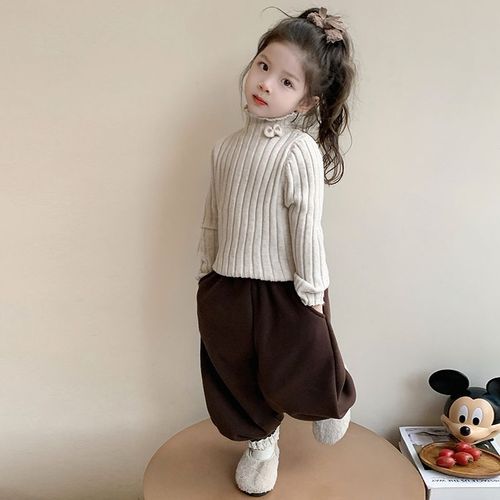 Girls' Turtleneck Sweater for Autumn/Winter | Kids' Knitted Base Layer Top | Korean-style Chic Ribbed Design | Winter Innerwear for Little Girls