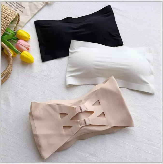 无肩带冰丝一字围裹胸透气防走光排扣运动防震防走光少女无痕美背