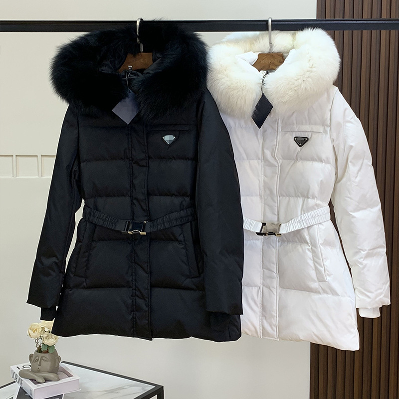 pra women's winter thick coat quilted jacket with long fox fur hooded ski long loose women's new