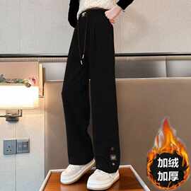 女童裤子加绒秋冬款2024新款儿童洋气阔腿裤中大童一体绒直筒裤潮