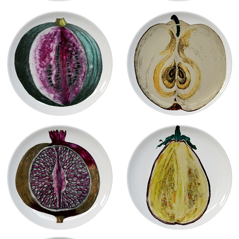Italian FORNASETTIAN hand -painted fruit vegetarian decoration plate light luxury ceramic round flat plate home decoration