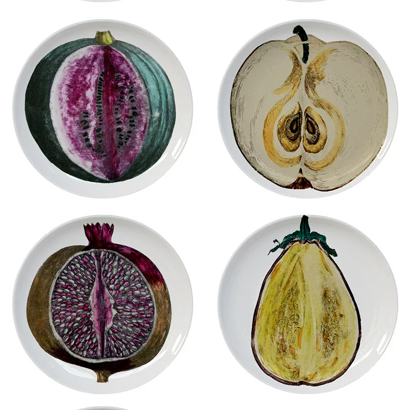 Italian FORNASETTIAN hand -painted fruit vegetarian decoration plate light luxury ceramic round flat plate home decoration