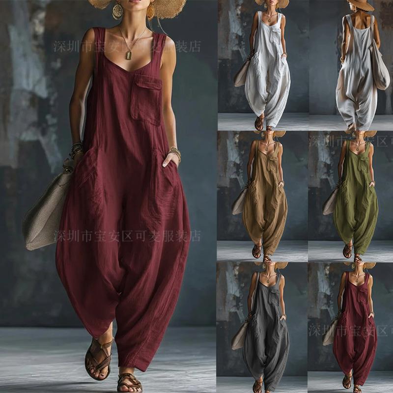 2026 Independent Site Amazon Wish European and American Cross-Border New Summer Strap Jumpsuit Loose Comfortable Casual Pants