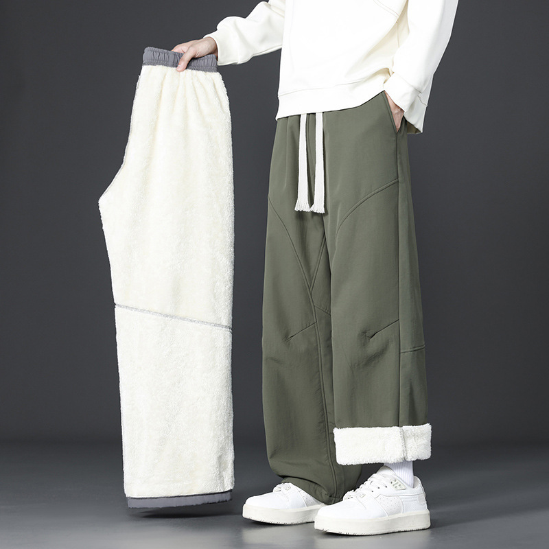 Men's Lamb Wool Casual Pants Winter Fleece Thickened Warm Cold-Proof American Style Trendy Loose Straight Long Pants Men's Lamb Wool Casual Pants Winter Fleece Thickened Warm Cold-Proof American Style Trendy Loose Straight Long Pants