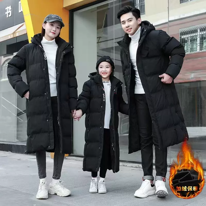 亲子男女运动棉衣长款冬季户外训练宽松棉袄过膝大衣棉服保暖外套