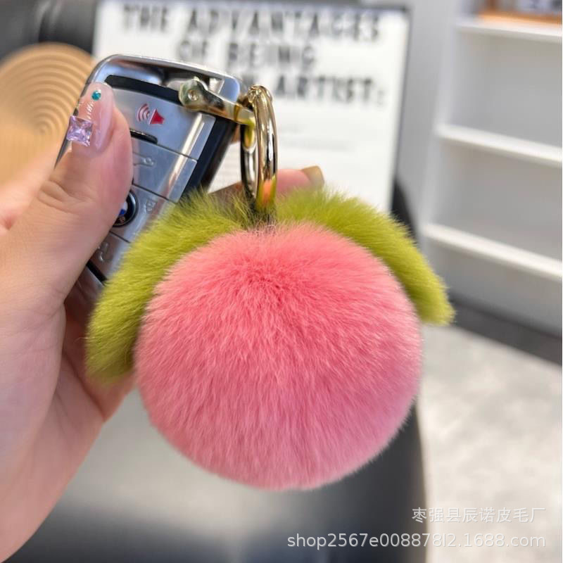 リアルレッキスラビットファーピーチカーキーホルダーペンダントインぬいぐるみボールピーチスクールバッグショルダーバッグペンダントかわいい|undefined