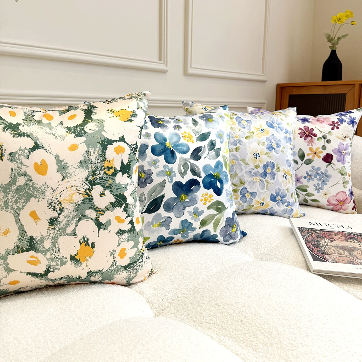 Легкая роскошная имитация шелковых цветочных подушек цифровая печать европейская масляная живопись ветра наволочка для гостиной диван декоративная подушка