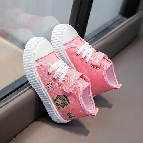 New girl canvas shoes, suitable for spring and autumn, versatile children's shoes, casual shoes for primary school students, high-top cartoon board shoes