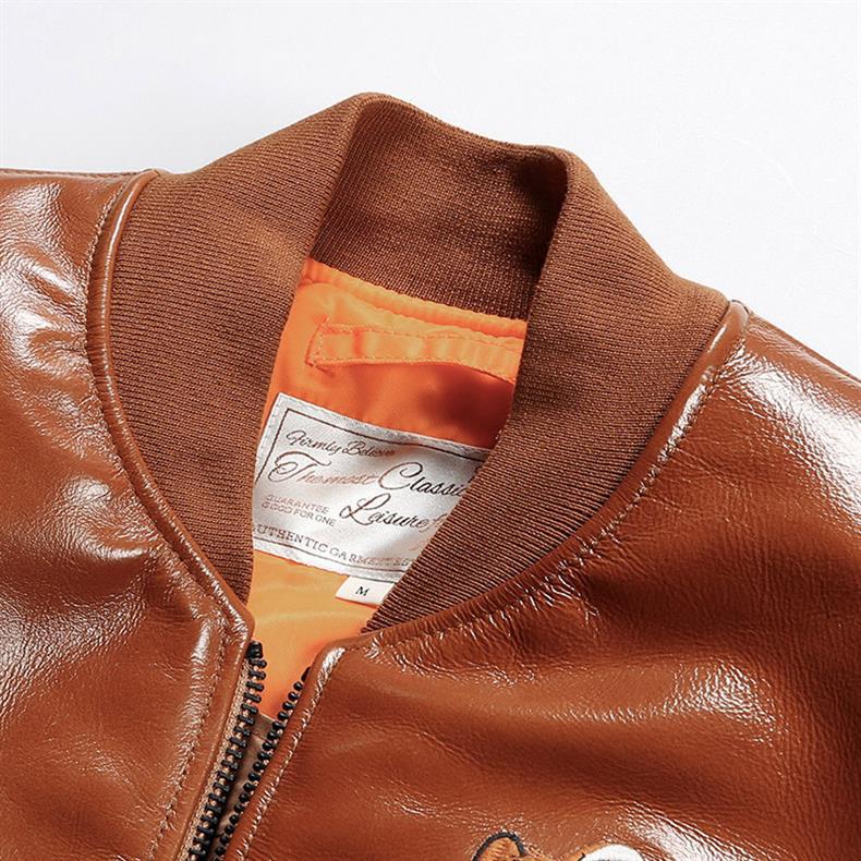 Description Picture 5 of itemSpring Autumn 2024 New Fashion Men's Orange Oil Waxed Cowhide Male Genuine Leather Jacket Men Casual Jackets Male Coats