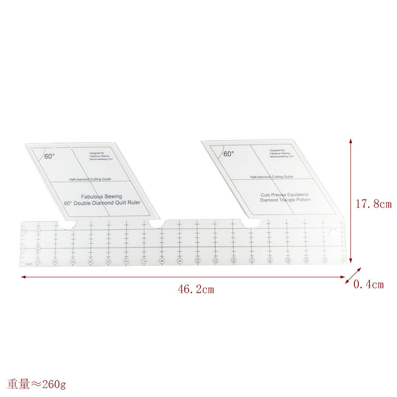 Diseño de prendas de vestir acrílico 90 ° regla de costura de tela de corte de tela doble regla de patrón de tela de corte