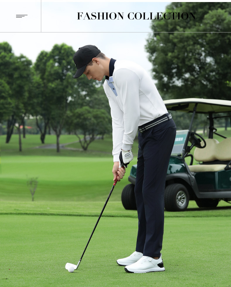 Áo polo nam dài tay golf PGM chất liệu waffle thoáng khí co giãn cao — Tay áo dài màu đen [kết cấu bánh quế/viền xẻ/độ đàn hồi cao ở mọi mặt] YF823 chi tiết 16